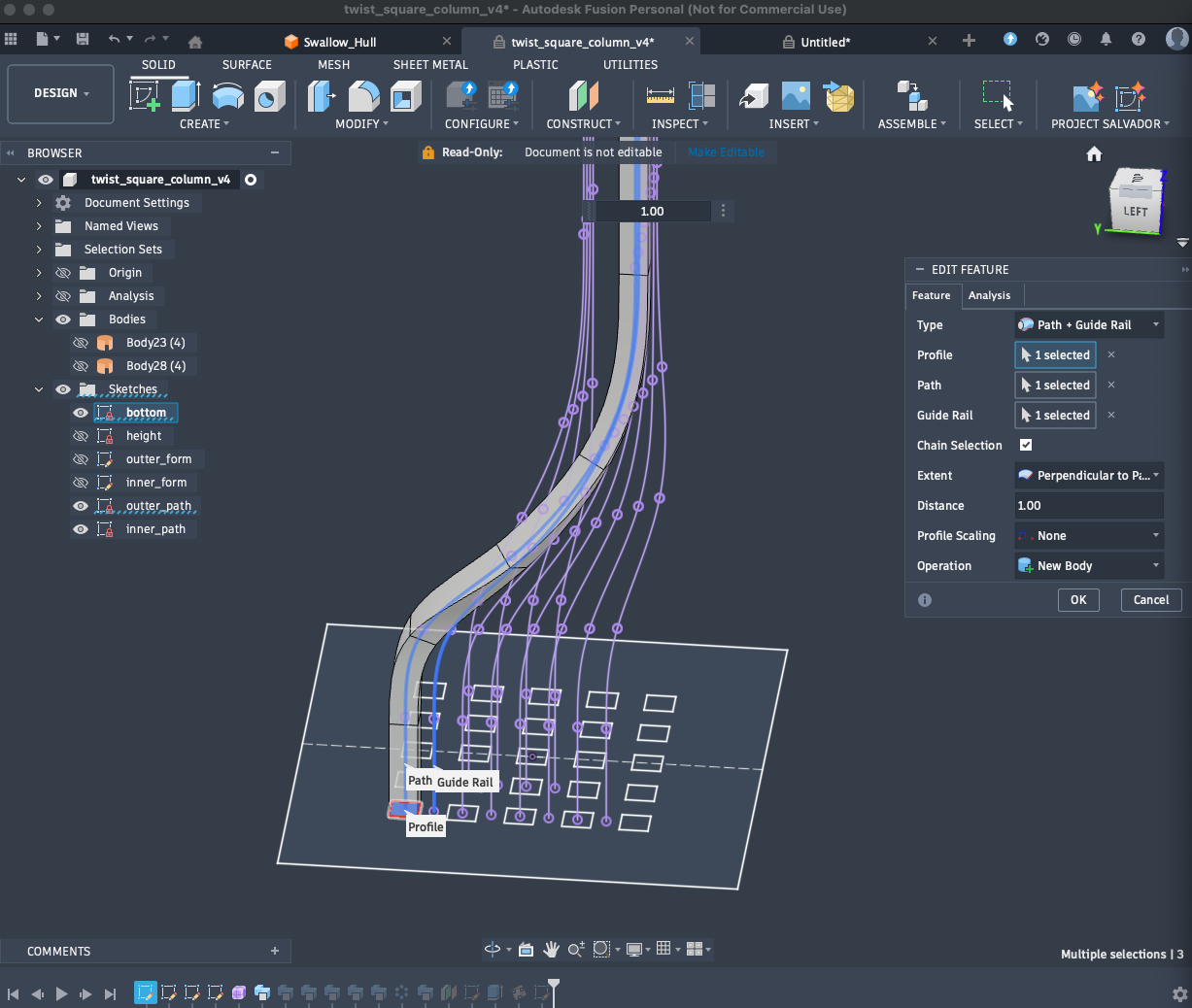 Sweep settings for proper twisting
